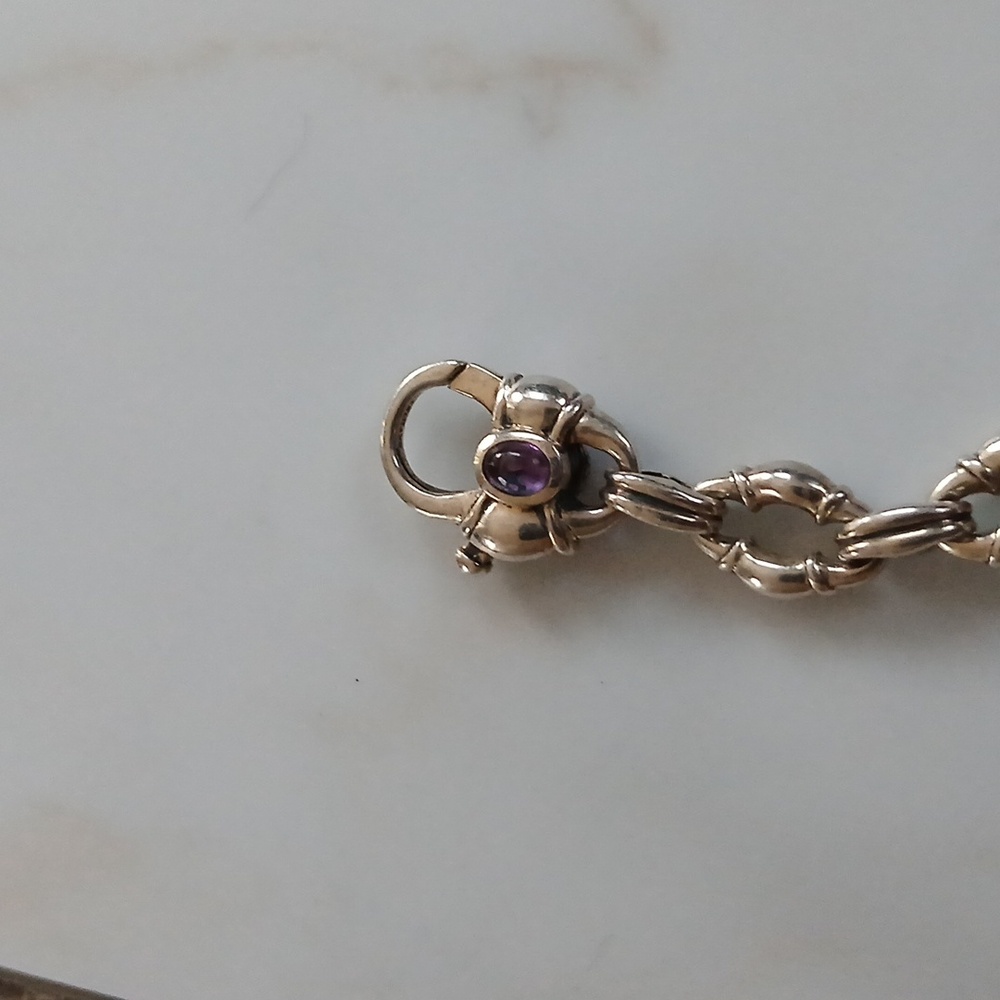 Scott Kay Bolo Link Bracelet with Amethyst Clasp 8" .925 - Picture 2 of 5
